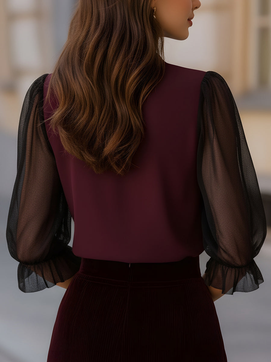 Lightweight Ruffled Sleeve Button-Down Top