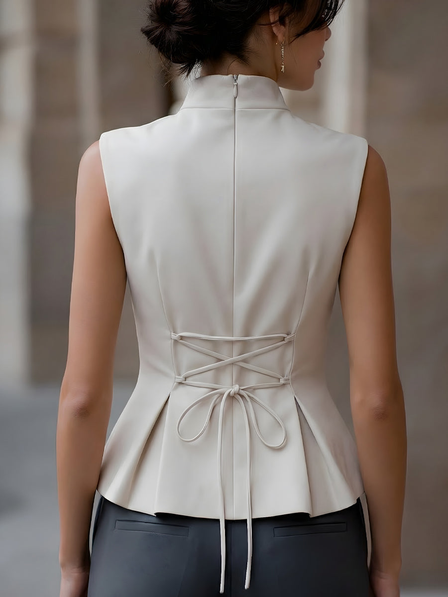 Cap Sleeve Mock Neck A-Line Cut Structured Top