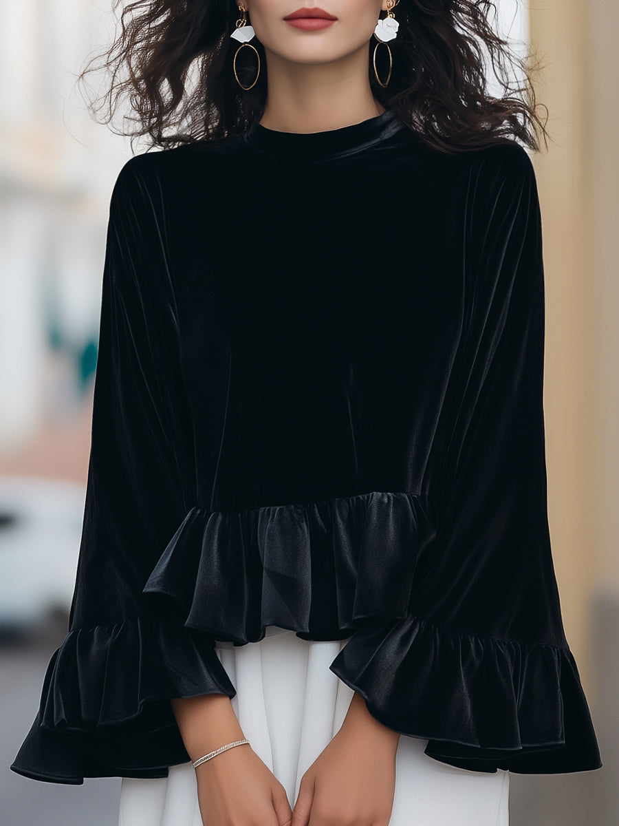 Square Neck Satin Frill-Edge Top