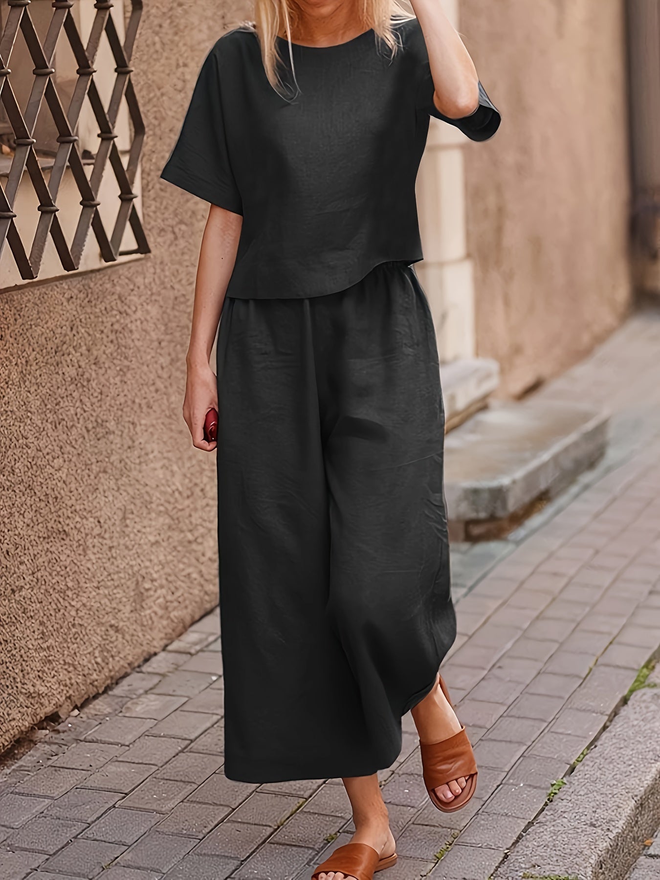 Camille | Cotton-Blend Flared Two-Piece Ensemble