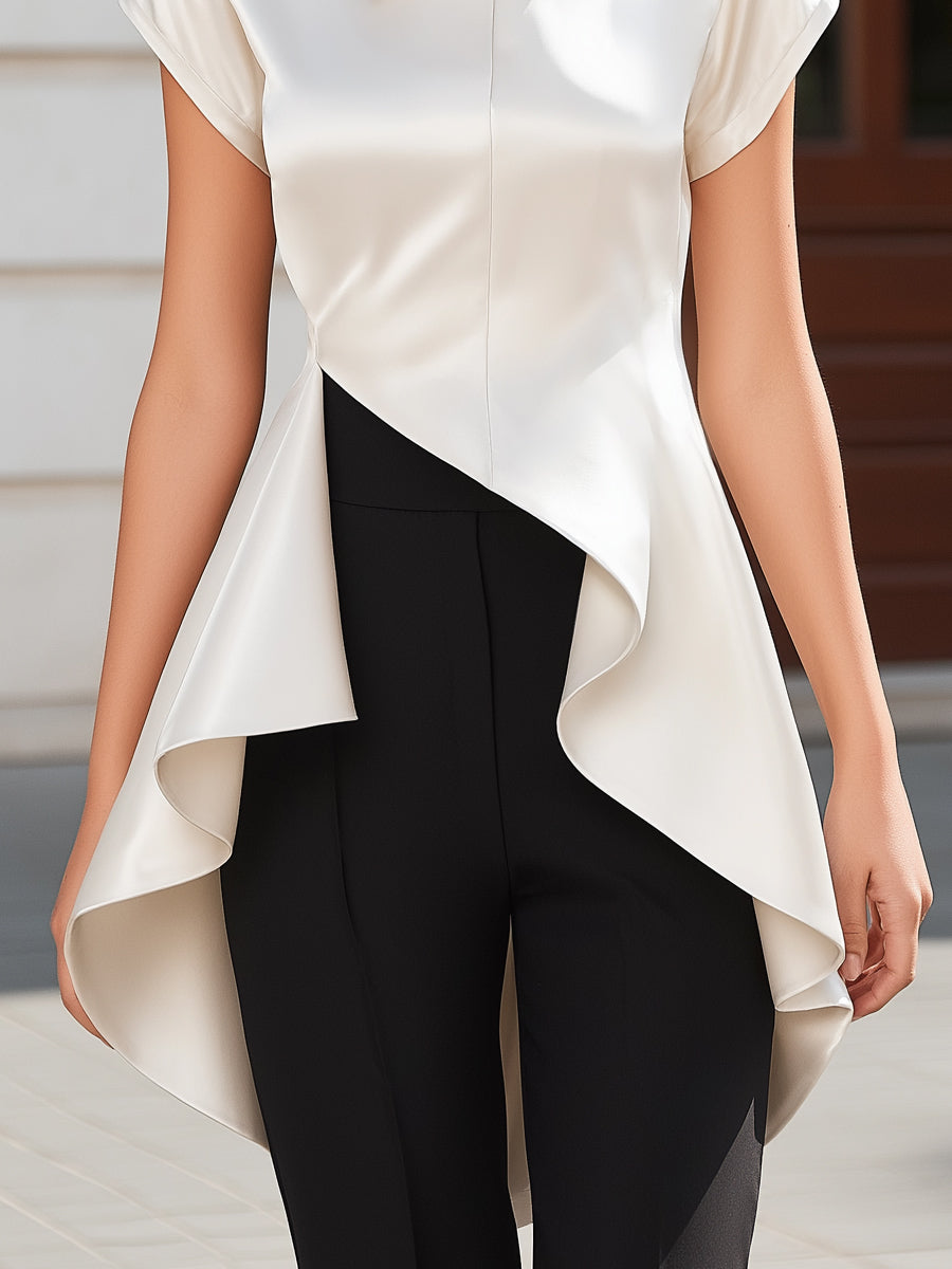 Uneven Hem Tailored Shirt Featuring Curved Draped Detail