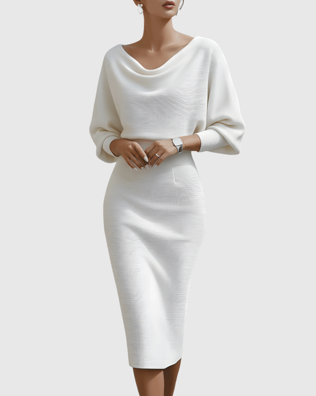 Ismeria | Ivory Flowing Batwing Midi Dress