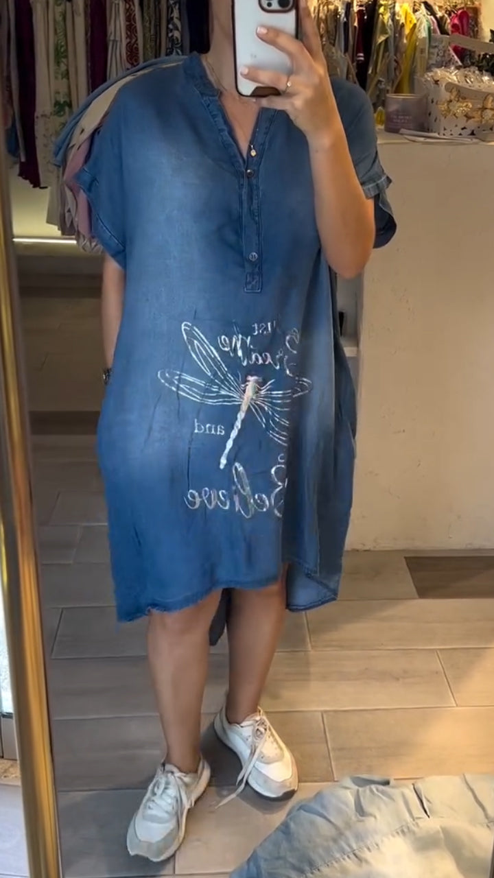 Delphina - Casual Denim Dress with V-Neck and Buttons, Perfect for Everyday Style