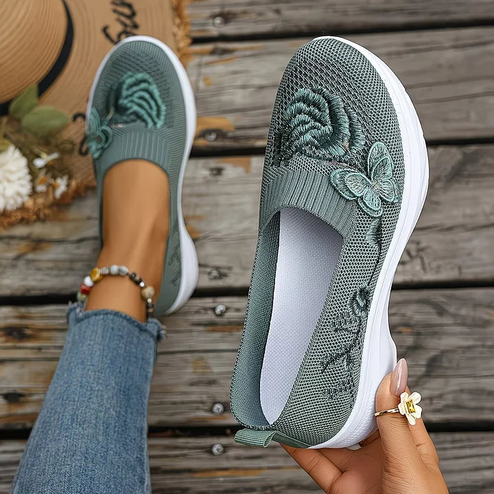 Isabella - Floral Appliqué Slip-Ons