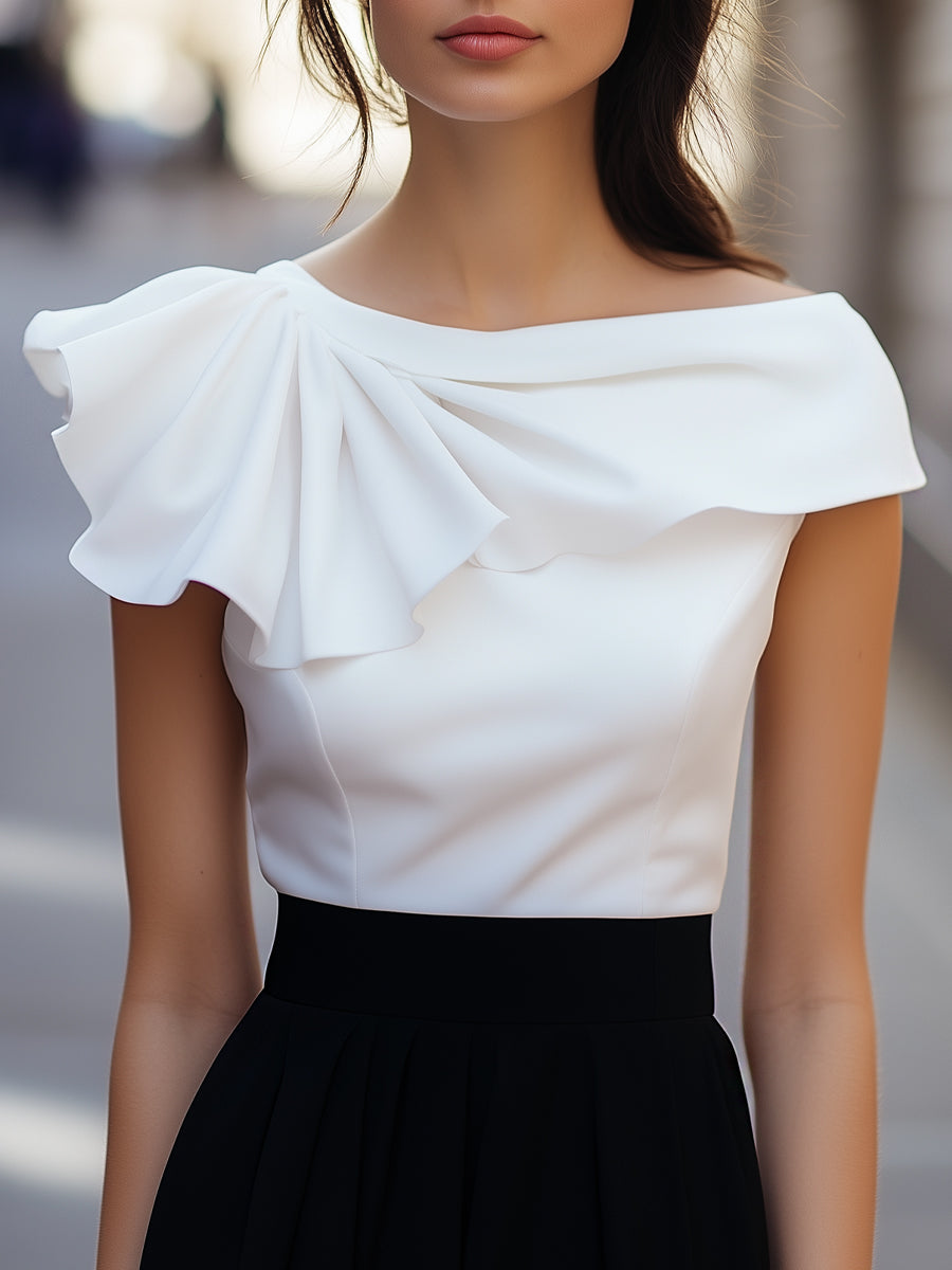 Elegant Asymmetric Tiered Top with Square Neck
