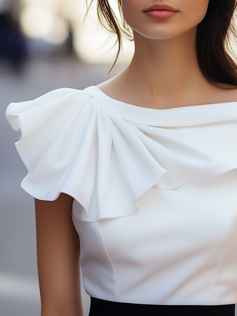 Elegant Asymmetric Tiered Top with Square Neck