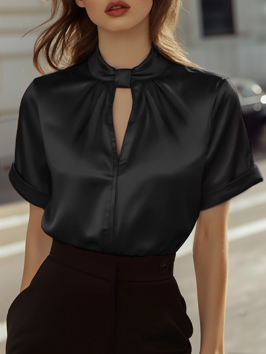 Elegant Black Silk Top with Contemporary Cutout Detail