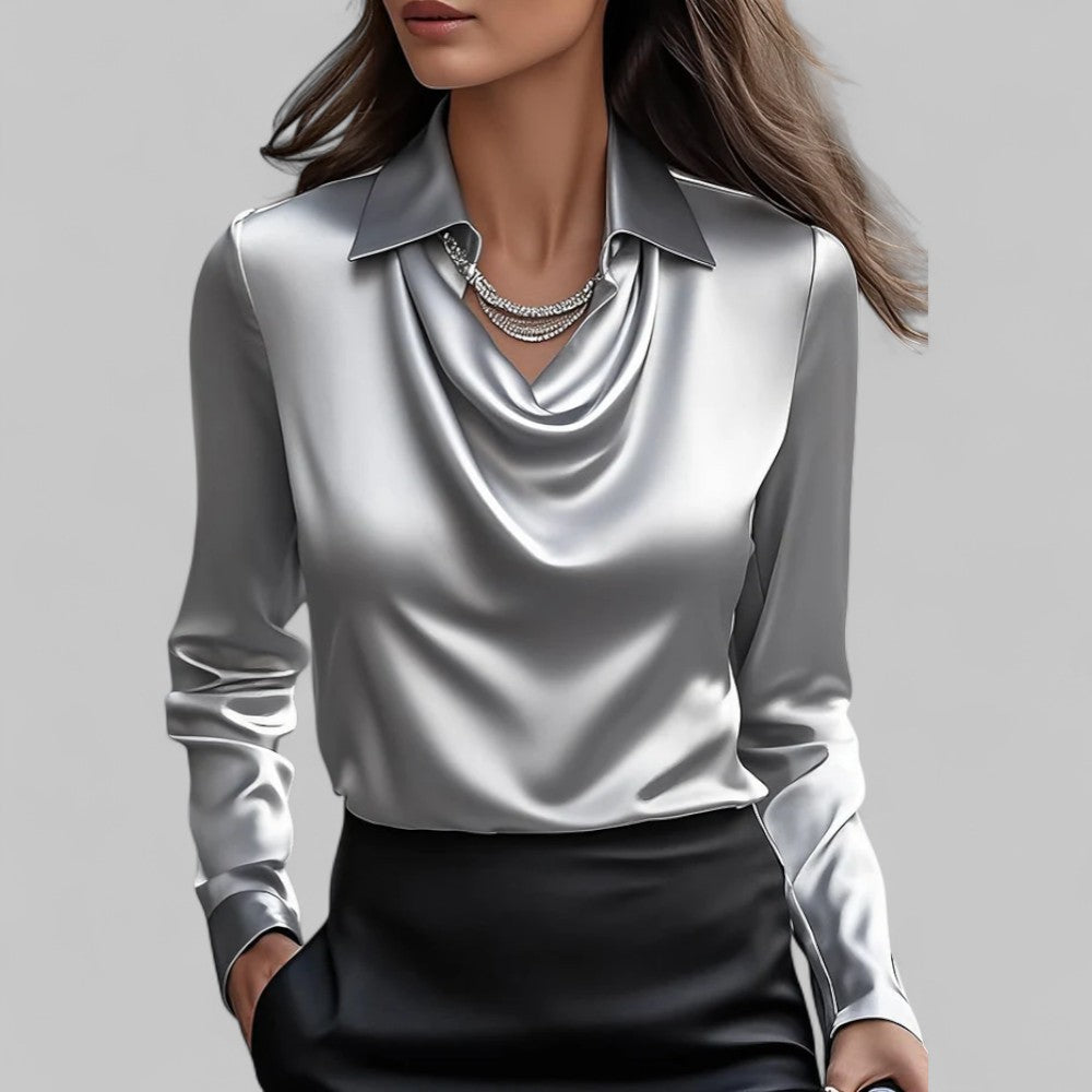 Emerald | Women’s Flowing Neck Long Sleeve Silk Tops