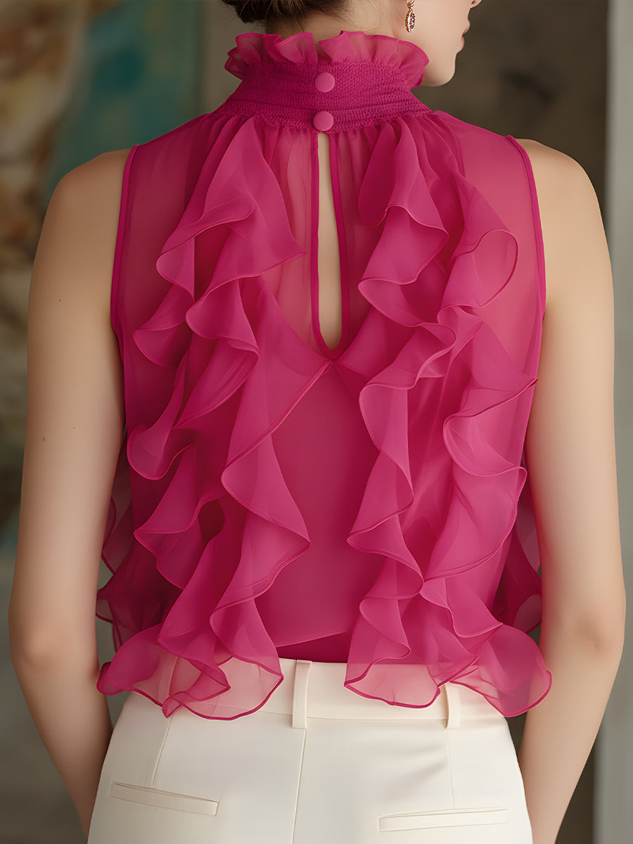 Layered V-Neck Short-Sleeve Silk Top