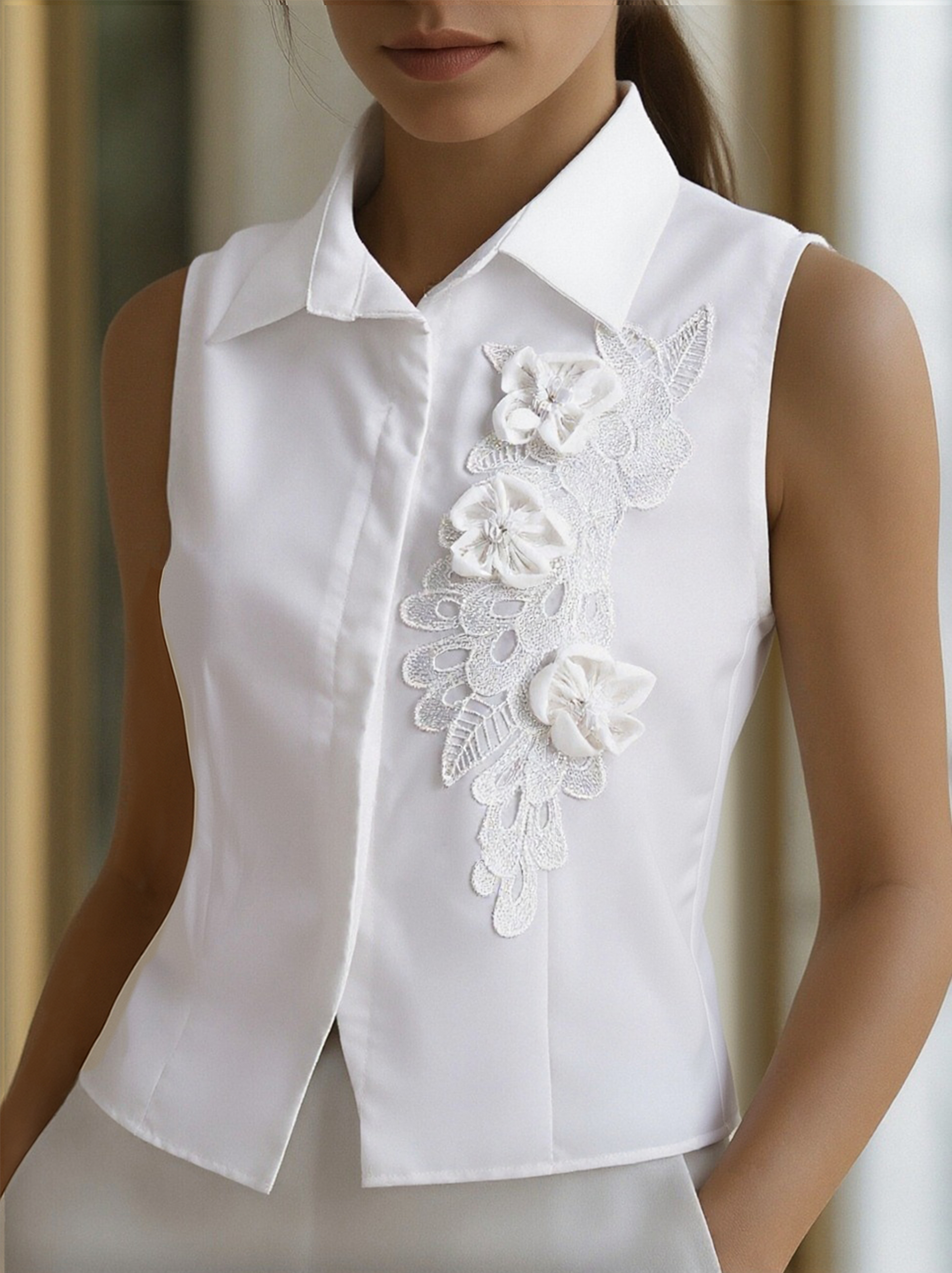 Tank Top with Embroidered Botanical Design