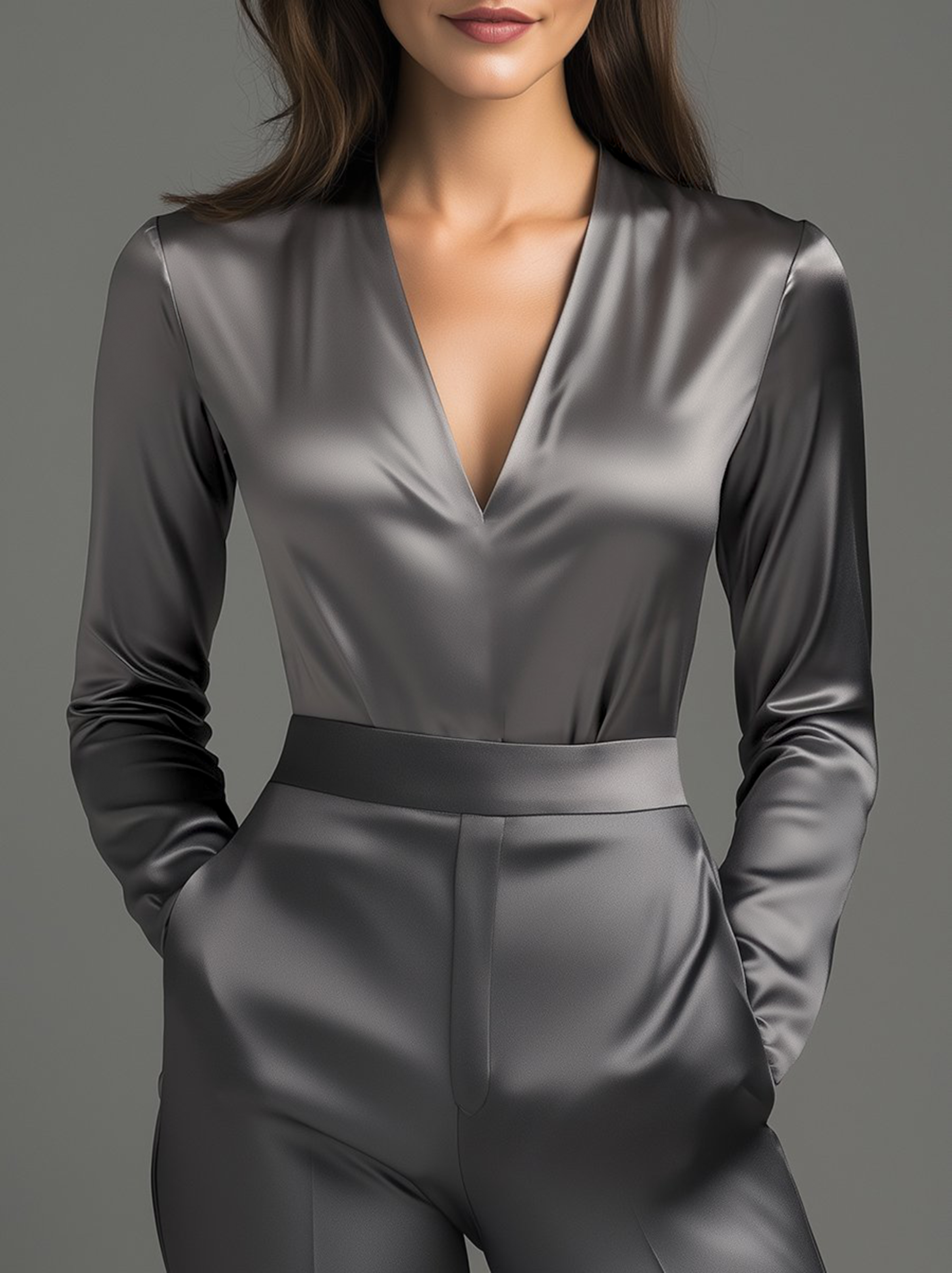Midnight Blue Silk Top with Elegant Fitted Silhouette