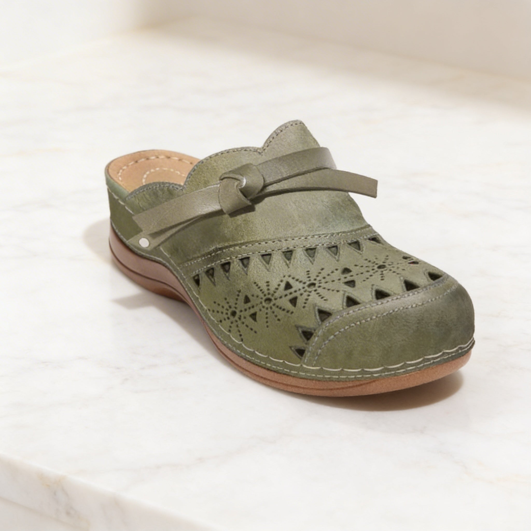 Isabella - Cutout Bow Detail Flat Mules