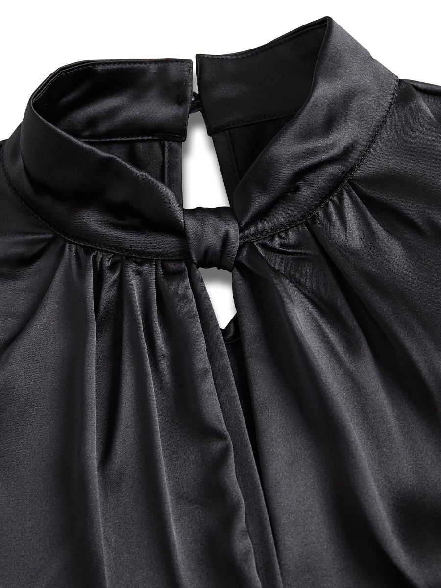 Elegant Black Silk Top with Contemporary Cutout Detail