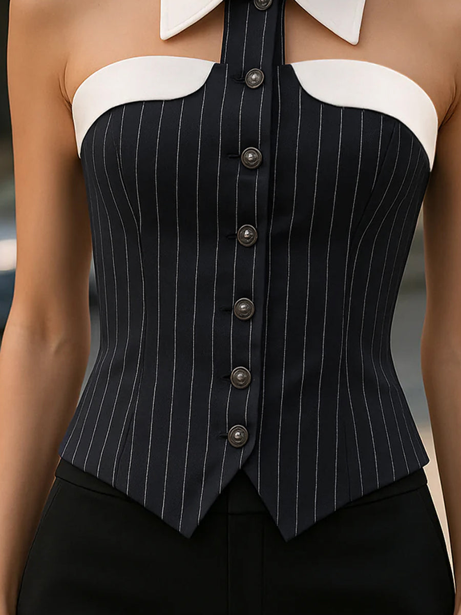 Plaid Blouse With Contrasting Cuffs And Button Closure