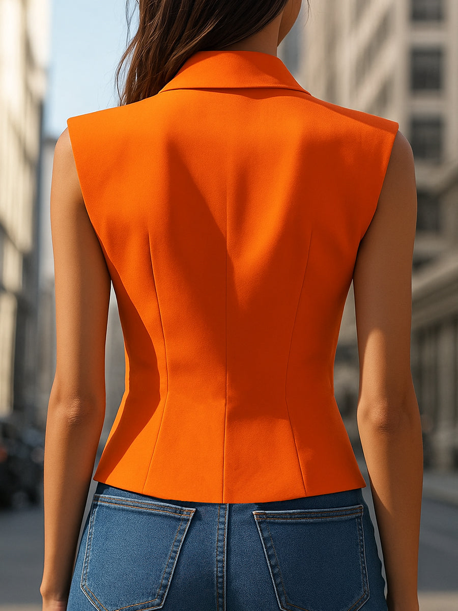 Bold Red Sleeveless Blazer Top