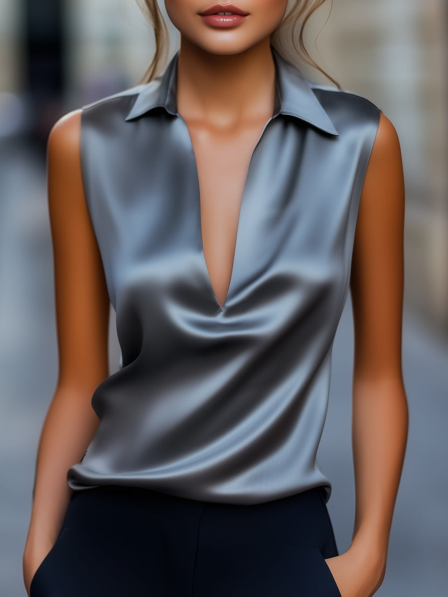Chic Black Silk V-Neck Blouse