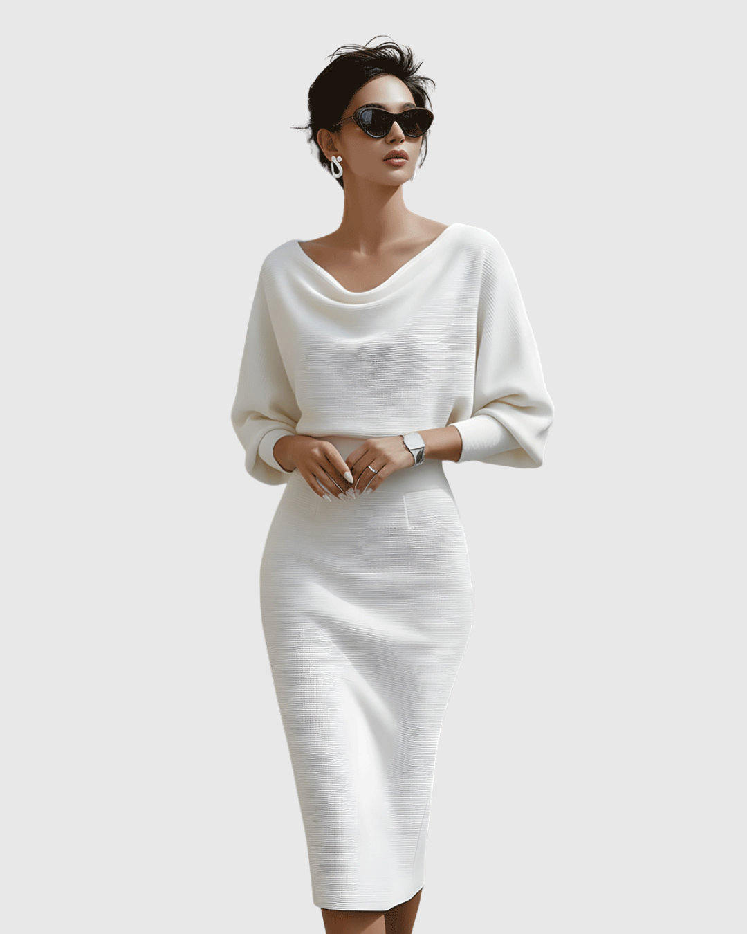 Ismeria | Ivory Flowing Batwing Midi Dress