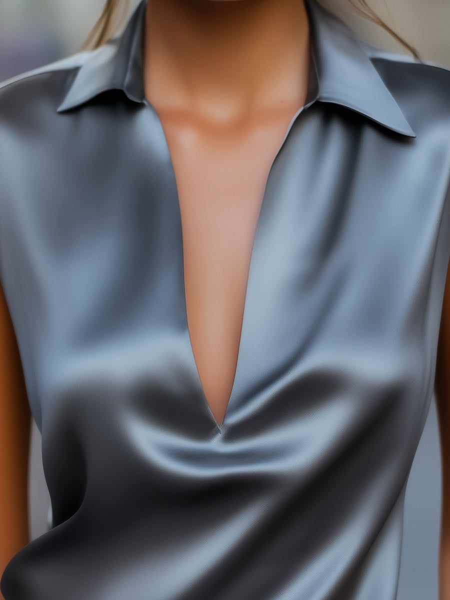 Chic Black Silk V-Neck Blouse