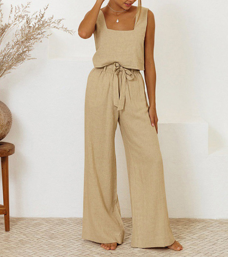 Emma - Sleek Crop Top and Flowing Palazzo Pants Ensemble