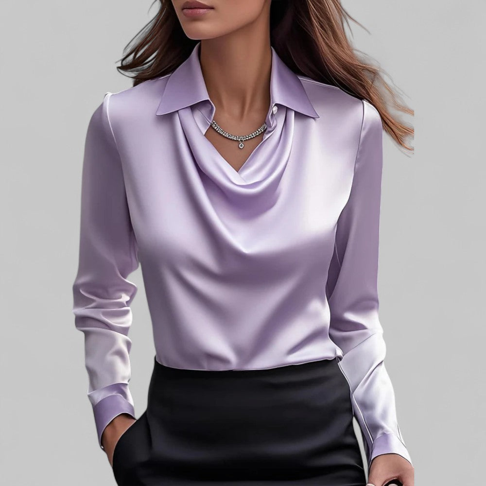 Emerald | Women’s Flowing Neck Long Sleeve Silk Tops