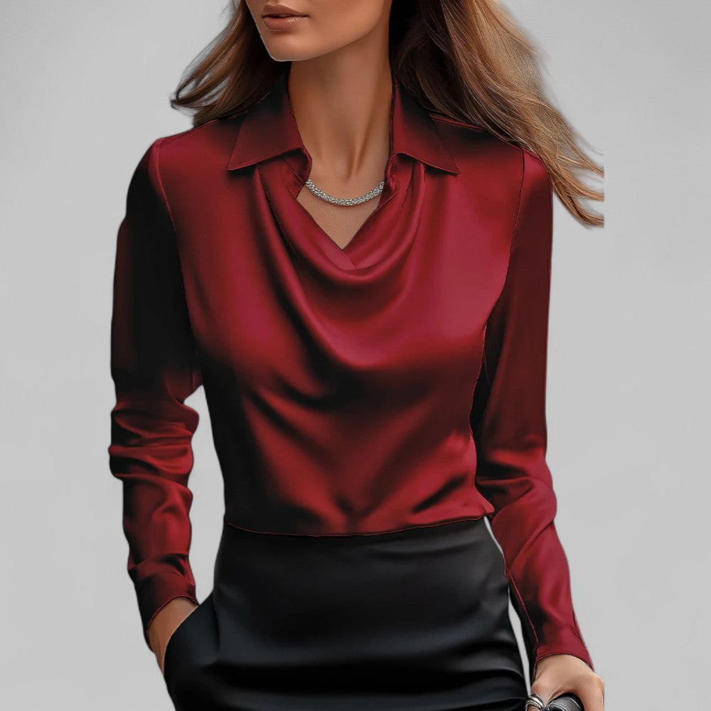 Emerald | Women’s Flowing Neck Long Sleeve Silk Tops