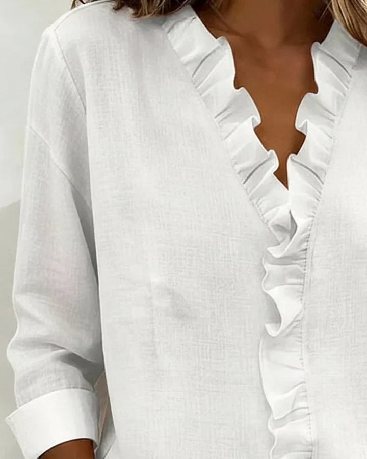 Chic | Top with Pleats, Scoop Neck and Short Sleeves
