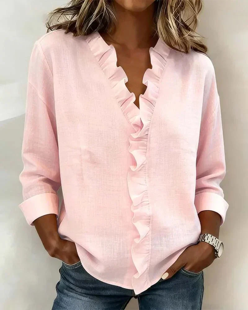 Chic | Top with Pleats, Scoop Neck and Short Sleeves