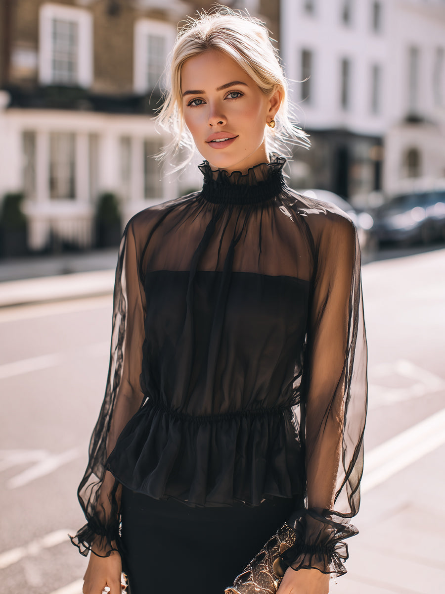 Transparent High Neck Long Sleeve Top