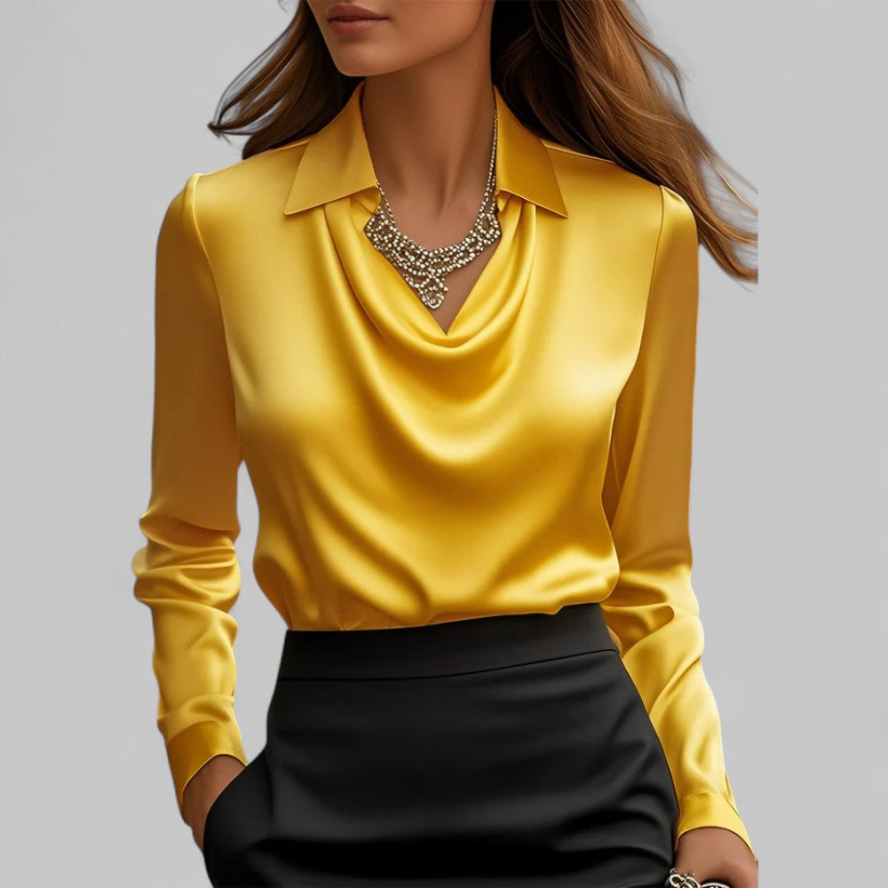 Emerald | Women’s Flowing Neck Long Sleeve Silk Tops
