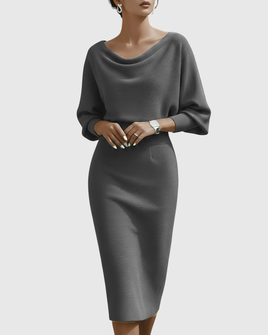 Ismeria | Ivory Flowing Batwing Midi Dress