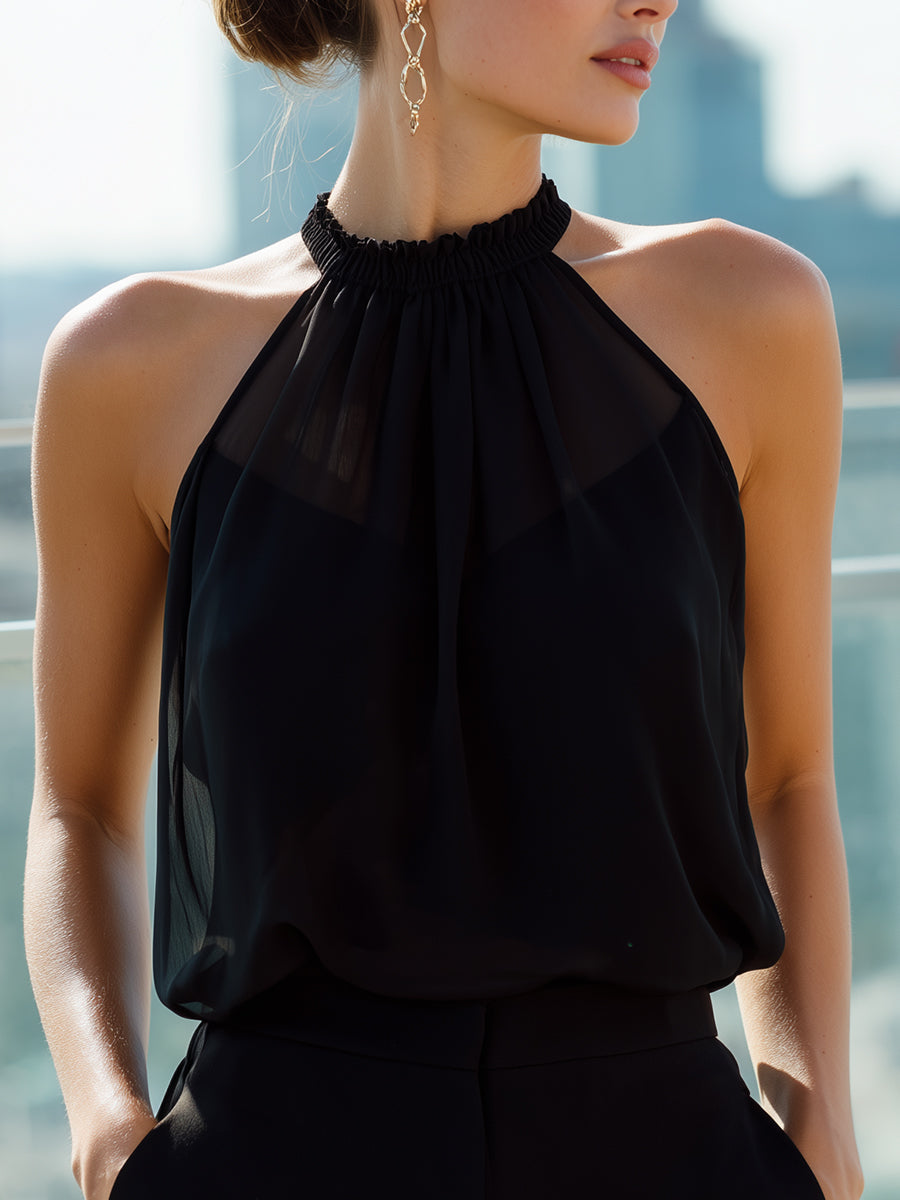 Red V-Neck Satin Long Sleeve Blouse