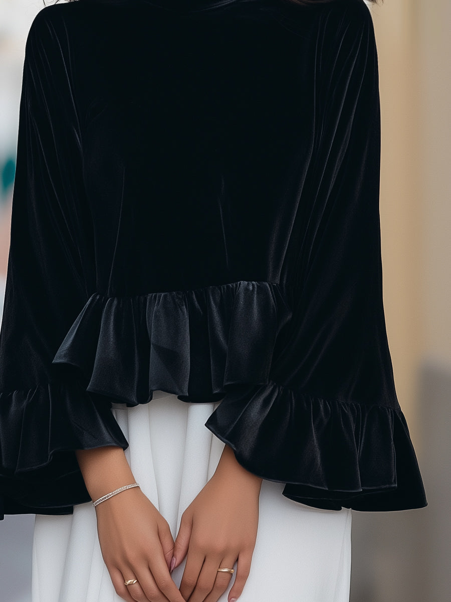 Square Neck Satin Frill-Edge Top