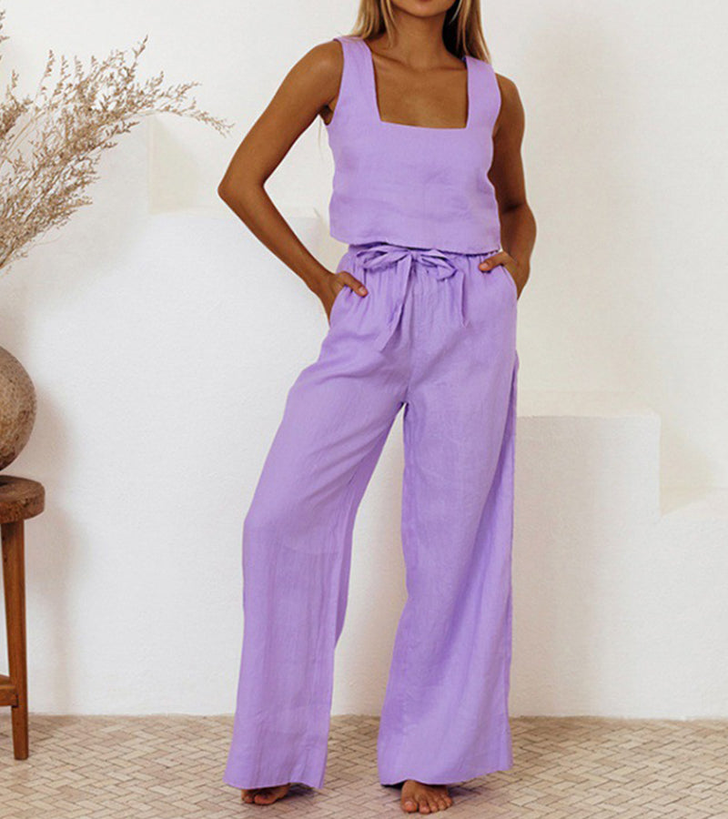 Emma - Sleek Crop Top and Flowing Palazzo Pants Ensemble
