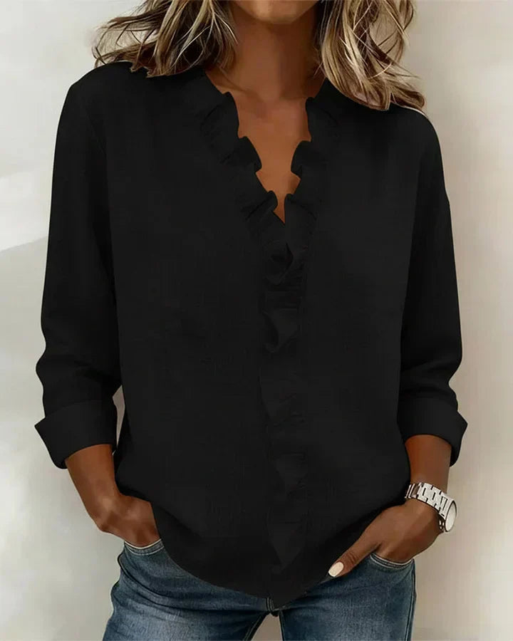 Chic | Top with Pleats, Scoop Neck and Short Sleeves