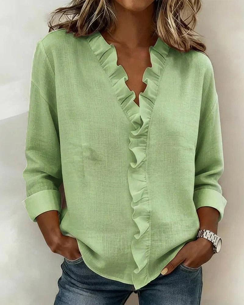 Chic | Top with Pleats, Scoop Neck and Short Sleeves