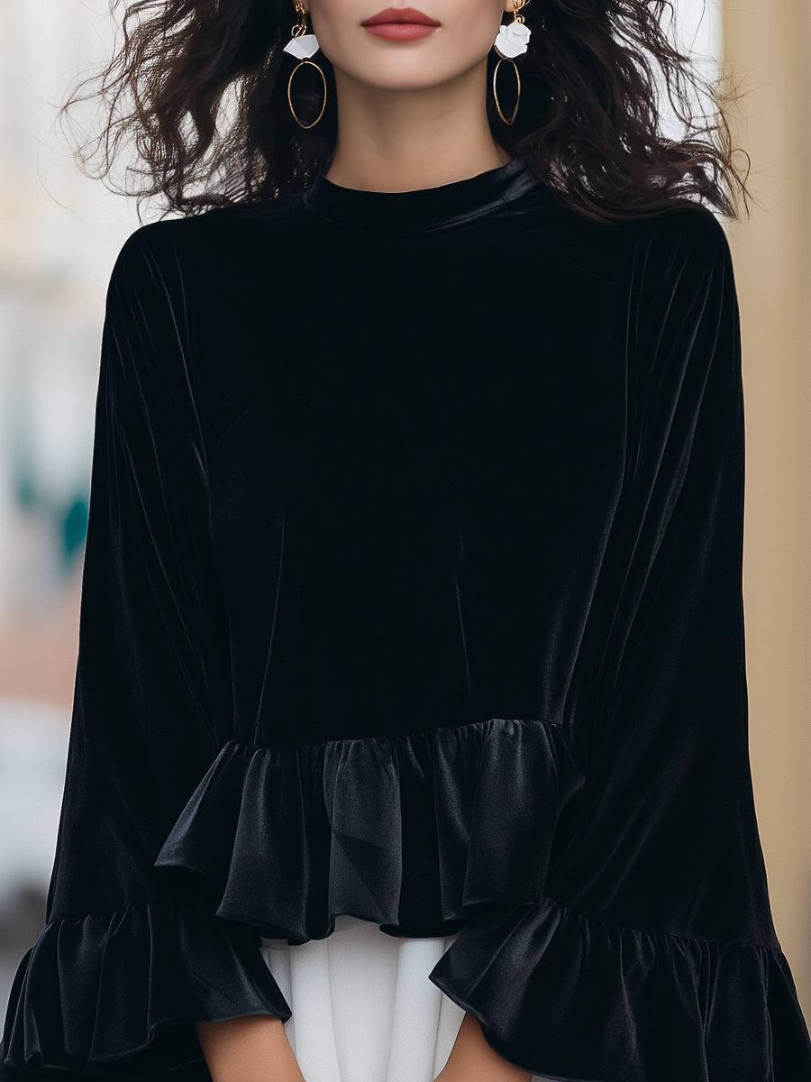 Square Neck Satin Frill-Edge Top