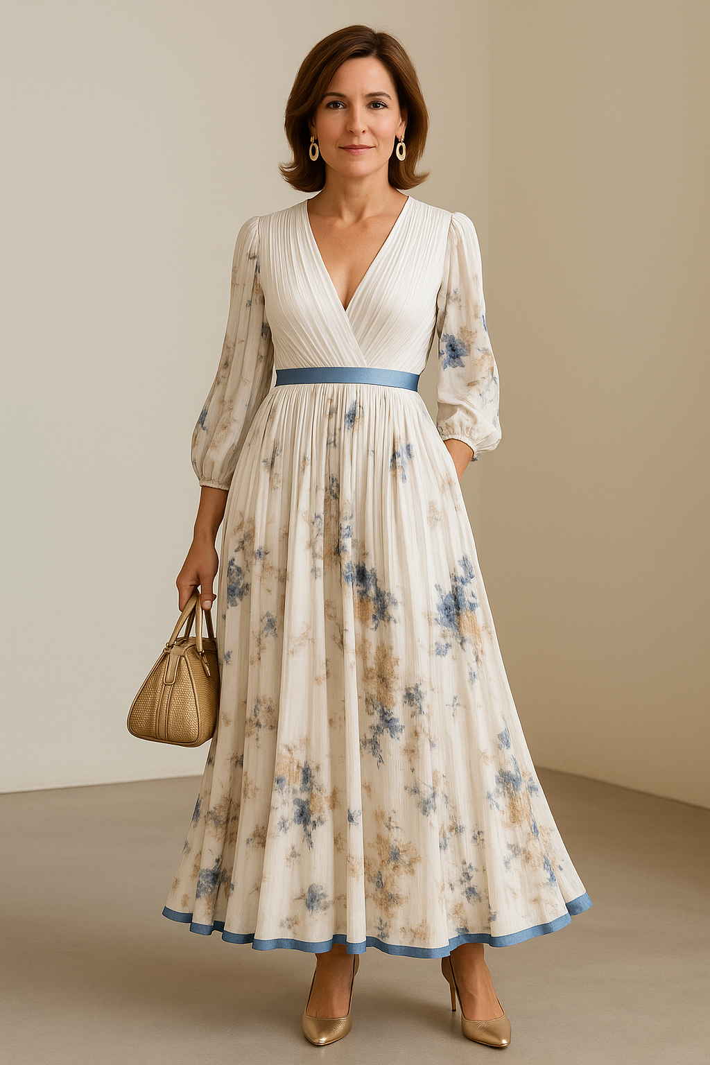 Serenity™ | Elegant Botanical Pleated Maxi Dress