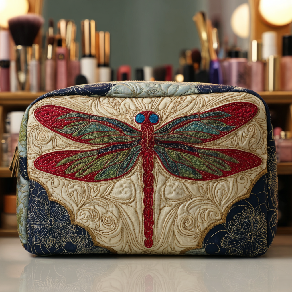 Alma | Delicate Dragonfly Quilted Cosmetic Bag