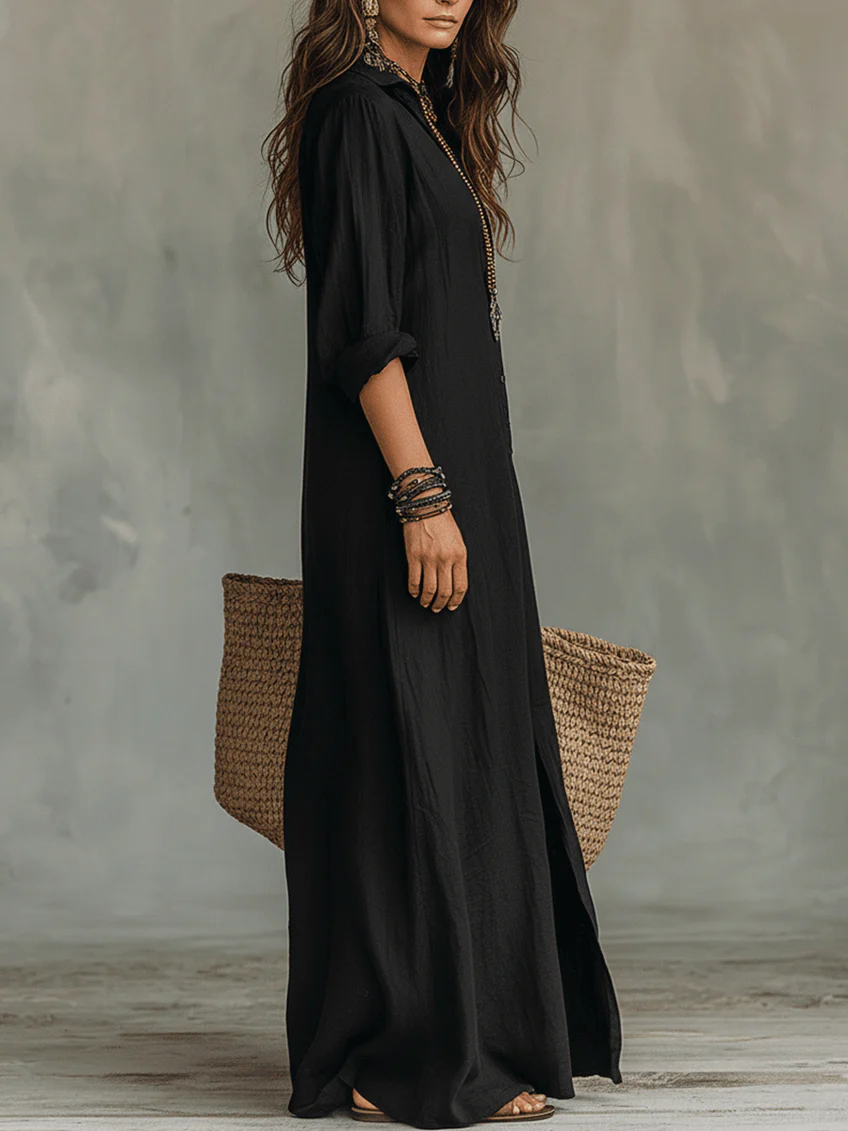 Soline™ | Flowing Navy Blue Maxi Dress with Pockets