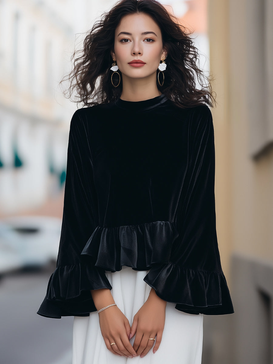 Square Neck Satin Frill-Edge Top
