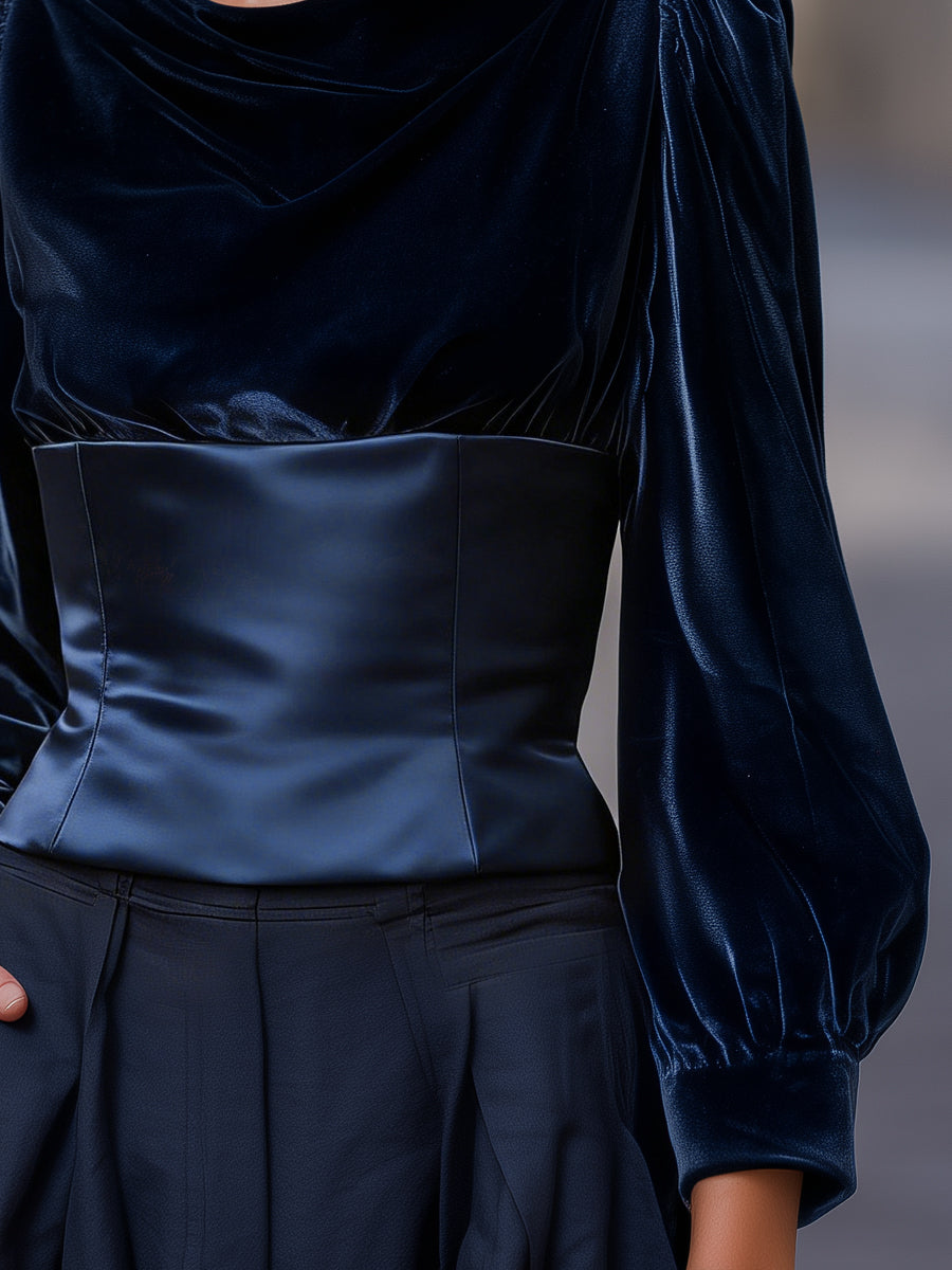 Silk Gathered Short-Sleeve Blouse With Defined Hem