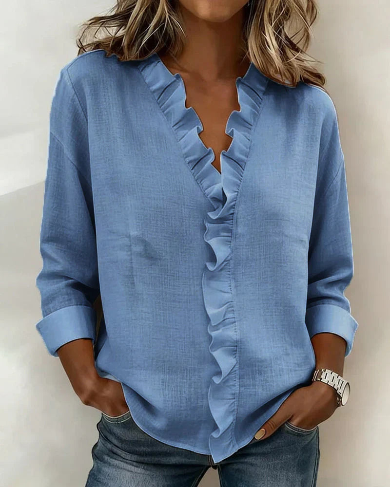 Chic | Top with Pleats, Scoop Neck and Short Sleeves