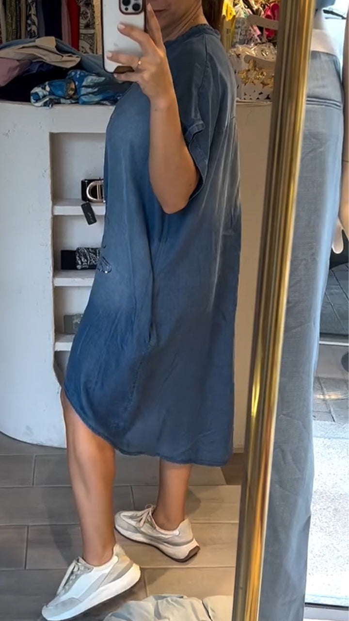 Delphina - Casual Denim Dress with V-Neck and Buttons, Perfect for Everyday Style