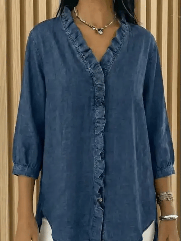 Clara | Frilled Chambray Top