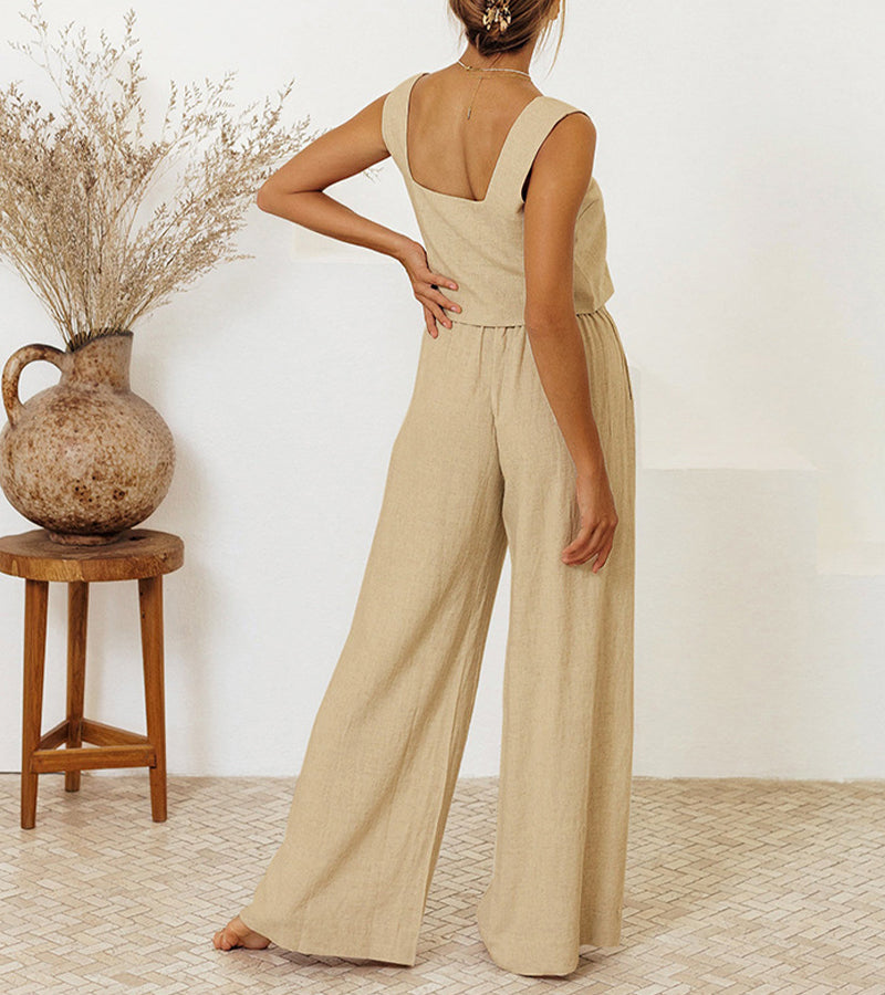 Emma - Sleek Crop Top and Flowing Palazzo Pants Ensemble