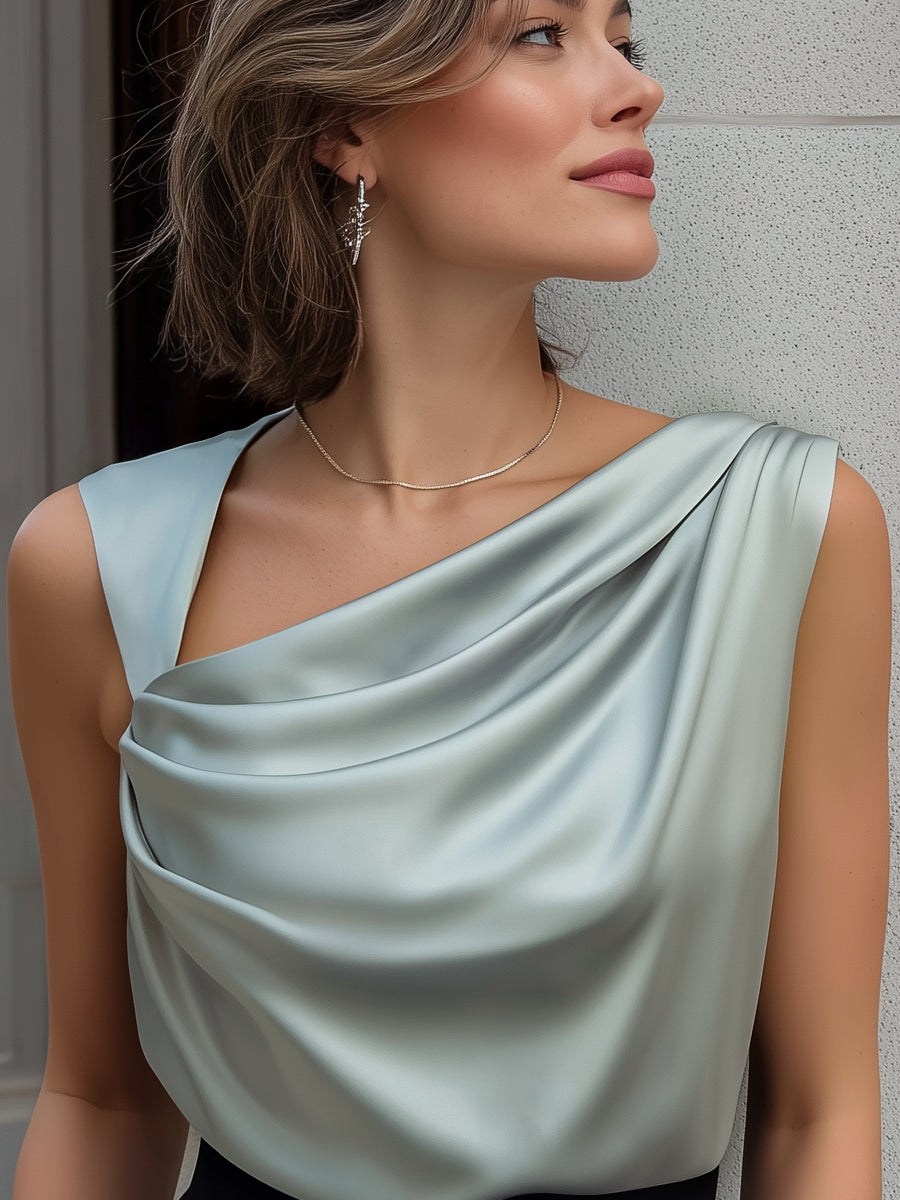 Chic Sleeveless Silk Cowl Neck Top
