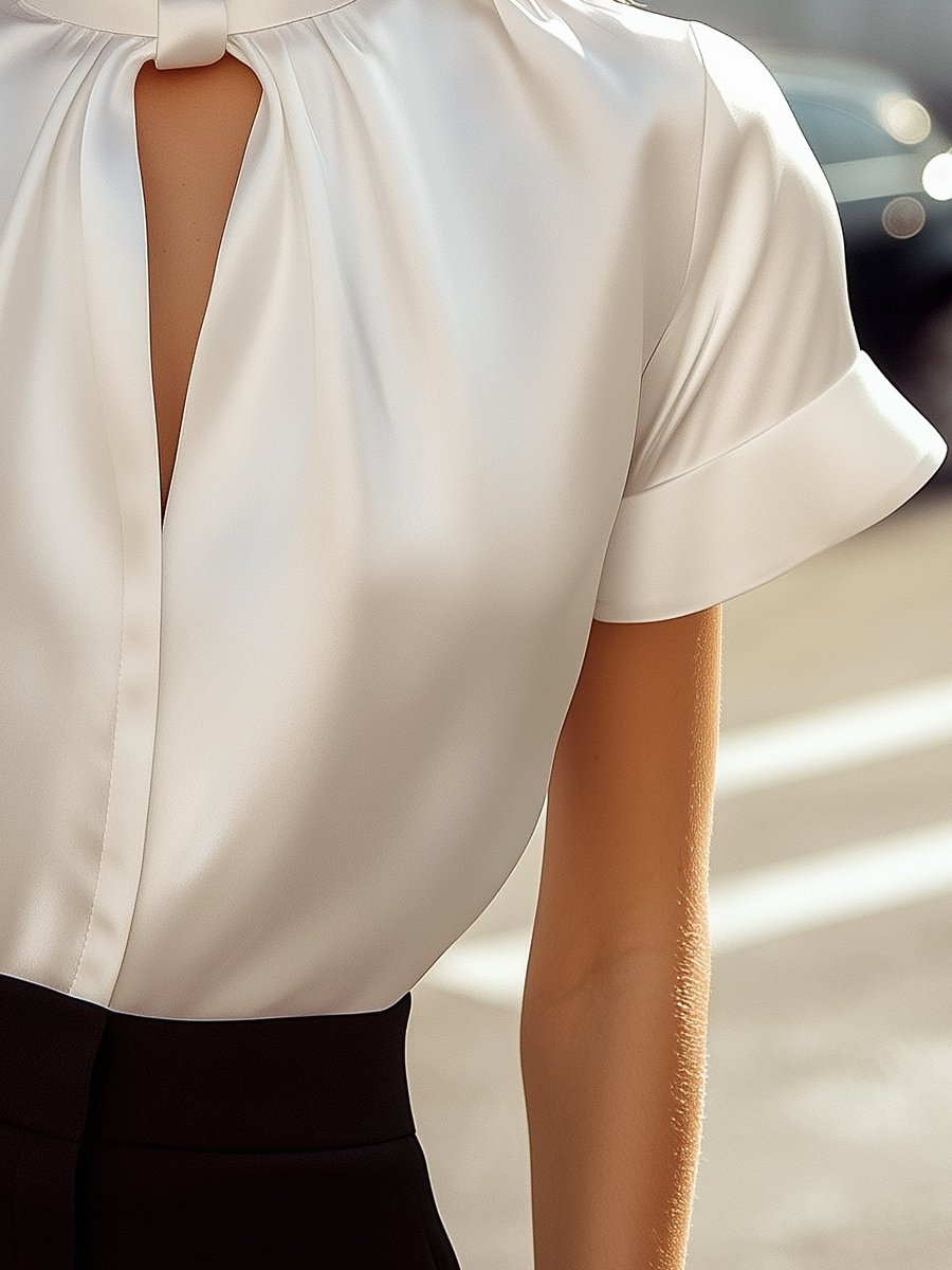 Elegant Black Silk Top with Contemporary Cutout Detail