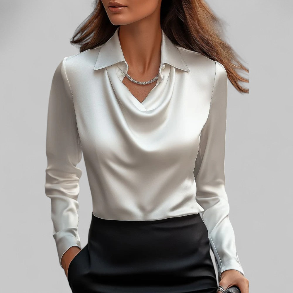Emerald | Women’s Flowing Neck Long Sleeve Silk Tops