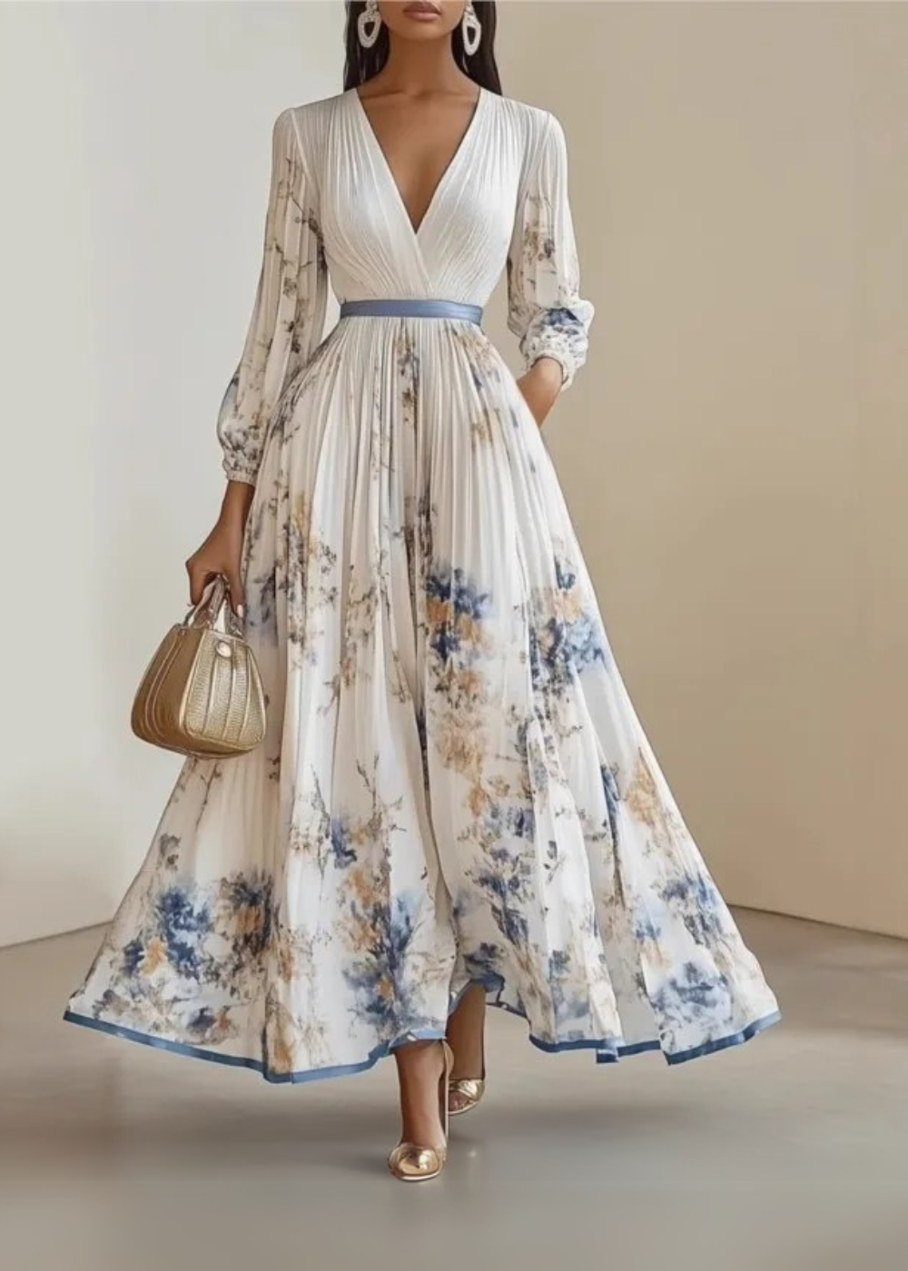 Serenity™ | Elegant Botanical Pleated Maxi Dress