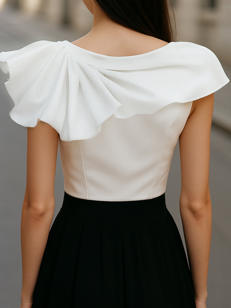 Elegant Asymmetric Tiered Top with Square Neck